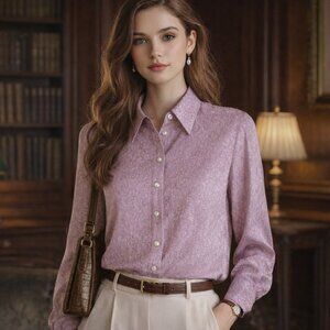 Vintage Sash Silk Floral Button Up Shirt Blouse Fairy Grandma Twee Academia Boho